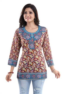 Brush-Up Maroon Summer Cool Printed Short Kurti 1