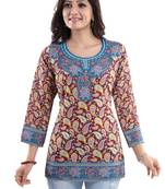 Brush-Up Maroon Summer Cool Printed Short Kurti