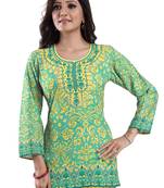 Fabulous Lime Green Summer Cool Printed Short Kurti