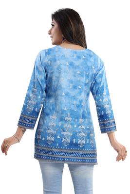 Novelista Sky Blue Faux Crepe Printed Short Kurti 2