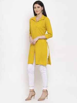 Yellow printed cotton short-dresses 5
