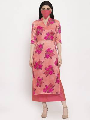 Pink printed cotton long-dresses 1