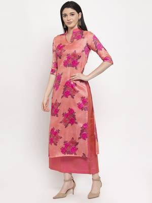 Pink printed cotton long-dresses 4