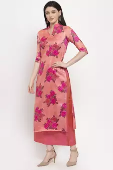 Pink printed cotton long-dresses