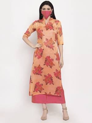 Orange printed cotton long-dresses 1