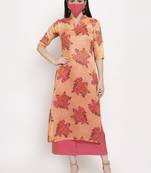 Orange printed cotton long-dresses