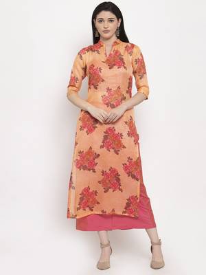 Orange printed cotton long-dresses 4