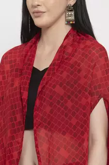 Red printed cotton short-dresses