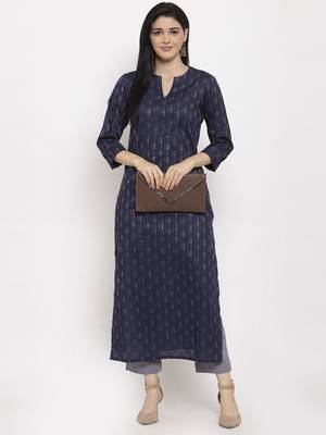 Blue printed cotton long-dresses 1