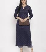 Blue printed cotton long-dresses