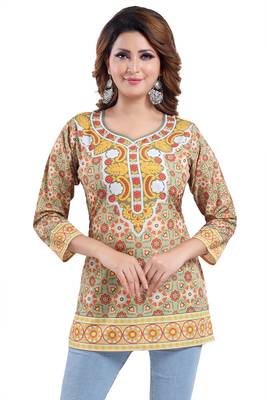 Eye Catching Faux Crepe Printed Short Kurti  For Women 4
