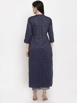 Blue printed cotton long-dresses 3