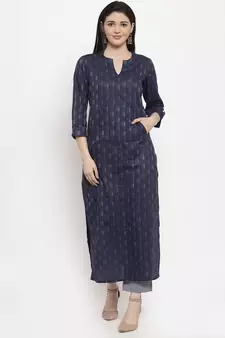 Blue printed cotton long-dresses