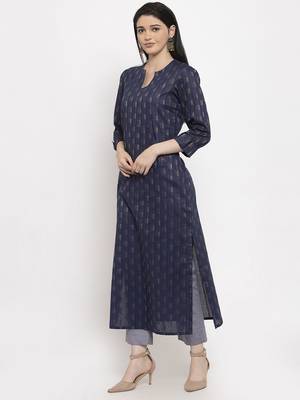Blue printed cotton long-dresses 5