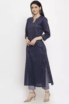 Blue printed cotton long-dresses