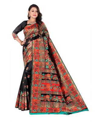 Black Banarsi Saree With Blouse Piece 1