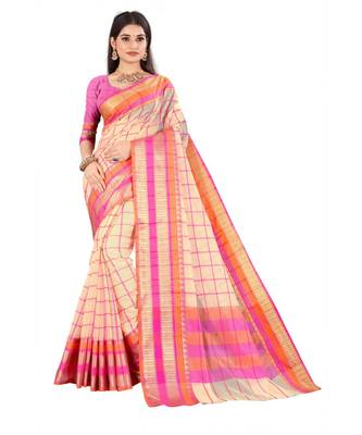 cream cotton saree with blouse piece 1