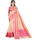 cream cotton saree with blouse piece