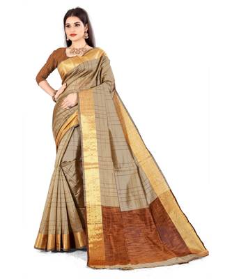 cream silk  saree with blouse piece 1