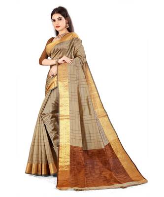 cream silk  saree with blouse piece 2
