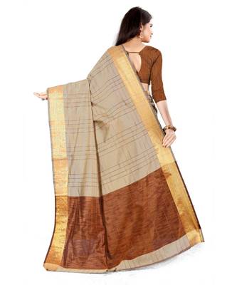 cream silk  saree with blouse piece 3