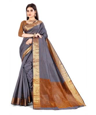 grey silk saree with blouse piece 1
