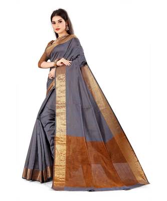 grey silk saree with blouse piece 2