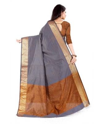 grey silk saree with blouse piece 3