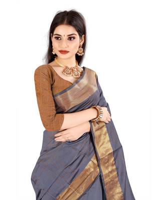grey silk saree with blouse piece 4
