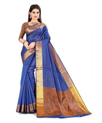 dark blue  silk  saree with blouse piece 1