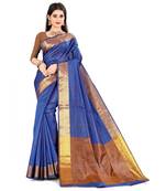dark blue  silk  saree with blouse piece