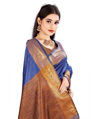 dark blue  silk  saree with blouse piece 3