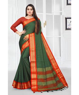 green silk saree with blouse piece 1