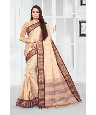 cream silk saree with blouse piece 1