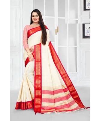 white silk saree with blouse piece 1