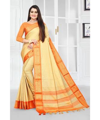 cream silk saree with blouse piece 1