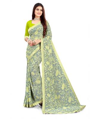 Grey Georgette Saree With Blouse Piece 1