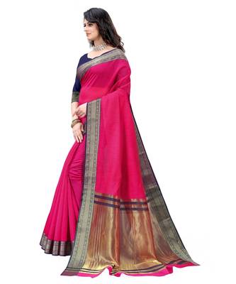 wine cotton saree with blouse piece 2