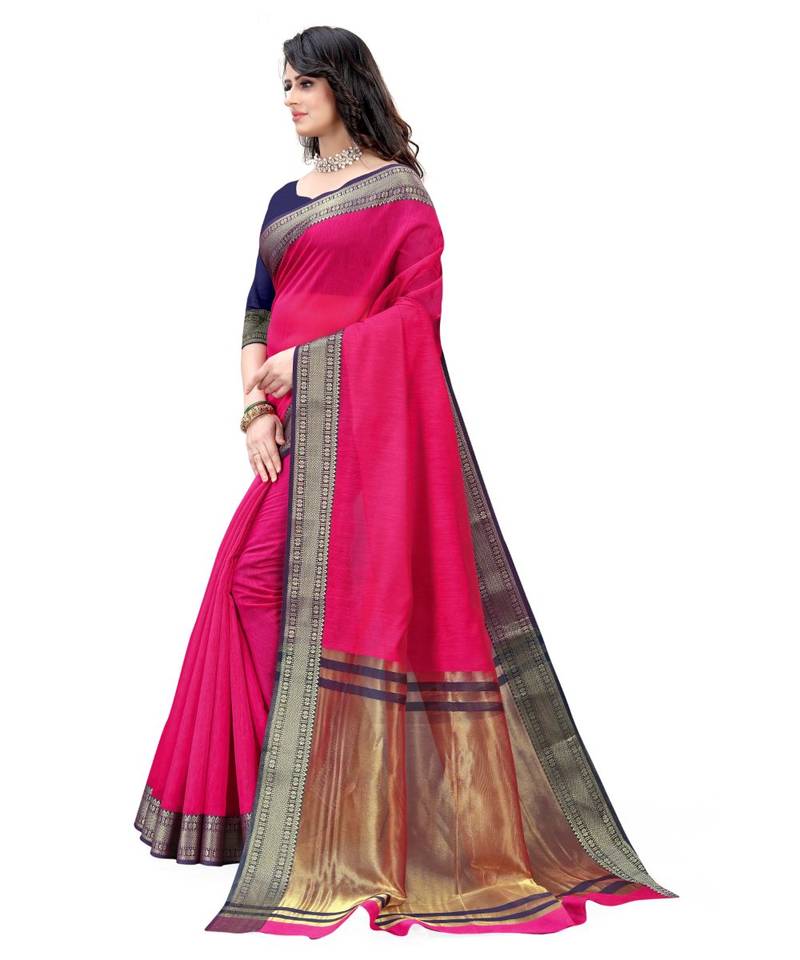 wine cotton saree with blouse piece