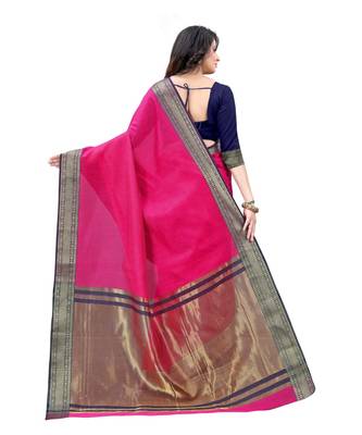 wine cotton saree with blouse piece 3