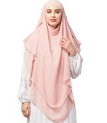 Pink Polyester georgette Triangle tow layers tie at back Ready to wear Hijab cum Naqab