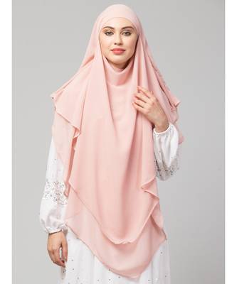 Pink Polyester georgette Triangle tow layers tie at back Ready to wear Hijab cum Naqab 2