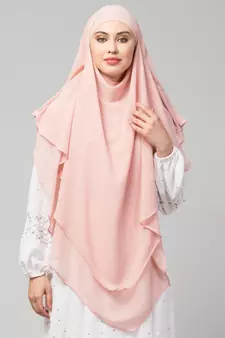 Pink Polyester georgette Triangle tow layers tie at back Ready to wear Hijab cum Naqab