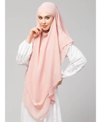 Pink Polyester georgette Triangle tow layers tie at back Ready to wear Hijab cum Naqab 3
