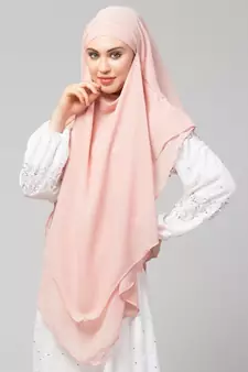 Pink Polyester georgette Triangle tow layers tie at back Ready to wear Hijab cum Naqab