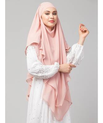 Pink Polyester georgette Triangle tow layers tie at back Ready to wear Hijab cum Naqab 4