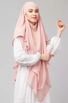 Pink Polyester georgette Triangle tow layers tie at back Ready to wear Hijab cum Naqab