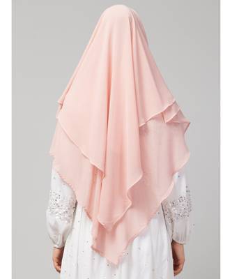 Pink Polyester georgette Triangle tow layers tie at back Ready to wear Hijab cum Naqab 5