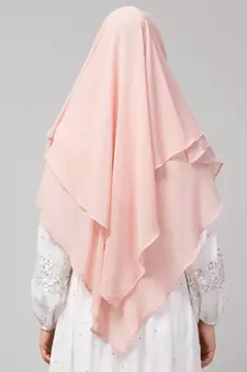 Pink Polyester georgette Triangle tow layers tie at back Ready to wear Hijab cum Naqab
