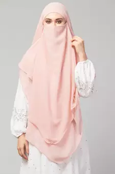 Pink Polyester georgette Triangle tow layers tie at back Ready to wear Hijab cum Naqab